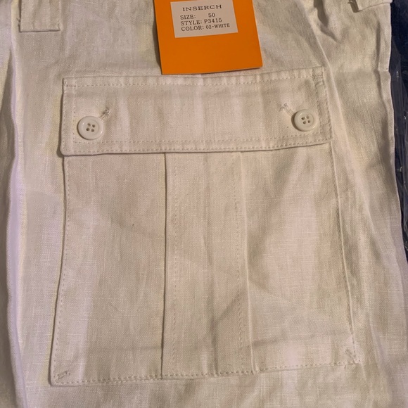 CARGO PANTS,MENS, NWT-INSERCH-COLLEZIONE UOMO, 100% LINEN, Style:P3414, Color WT - Picture 4 of 14